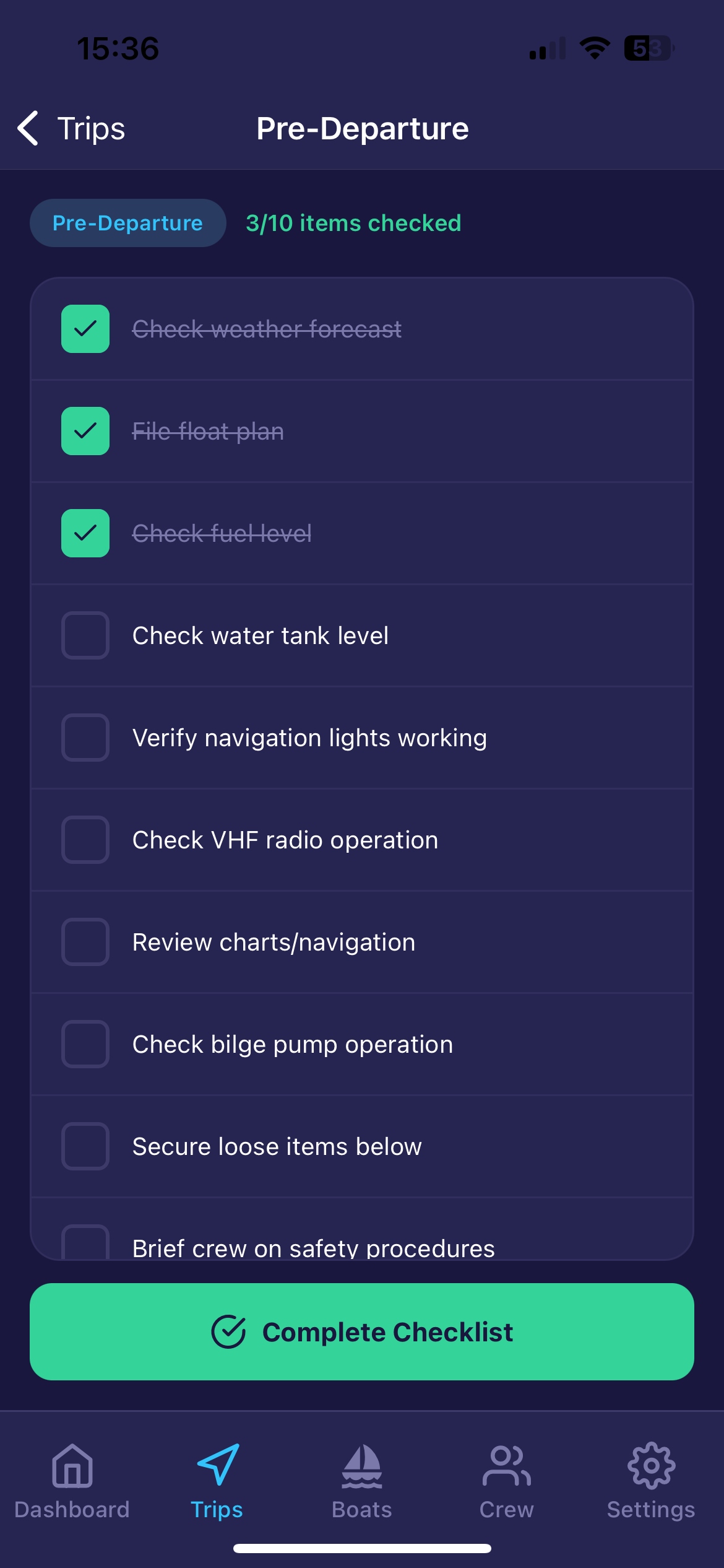 Pre-departure checklist